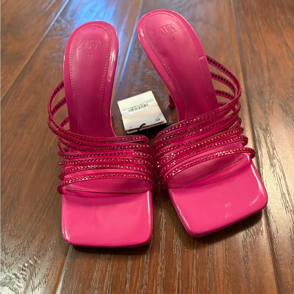 Zara Pink Rhinestone Vinyl High Heels Size 6